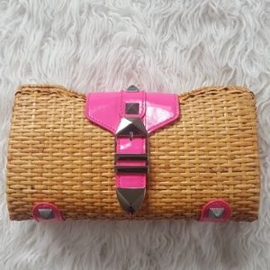 NWT REBECCA MINKOFF PINK PATENT WICKER BASKET BAG WICKER CLUTCH